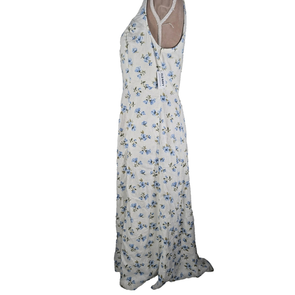 Old Navy Linen Blend Floral Midi Dress Sz M Tall Cottagecore Milkmaid Feminine - Picture 3 of 13